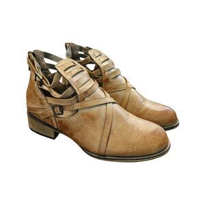 Etc! Tan Burnished Back Zip Ankle Booties Womens Size 10